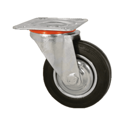 Rueda de Goma Negra Base Giratoria y Guardahilo 100mm