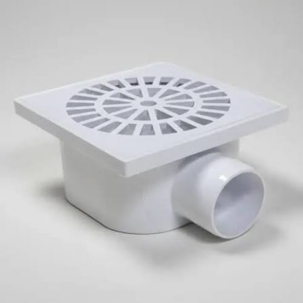 RECEPTÁCULO SALIDA CÓNICA 10X10 CON SIFÓN Y REJILLA PVC BLANCA