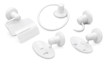JUEGO DE ACCESORIOS PARA BAÑO DE 5 PIEZAS, LÍNEA POLO, FABRICADOS EN ABS, COLOR BLANCO.