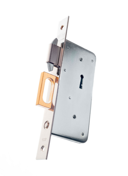 CERRADURA KALLAY MODELO 507 DE EMBUTIR, FRENTE HIERRO NIQUELADO